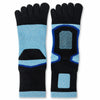 Calcetines de dedos separados para running color azul y negro Sowilo, medias deportivas largas con soporte elástico anti-ampollas.