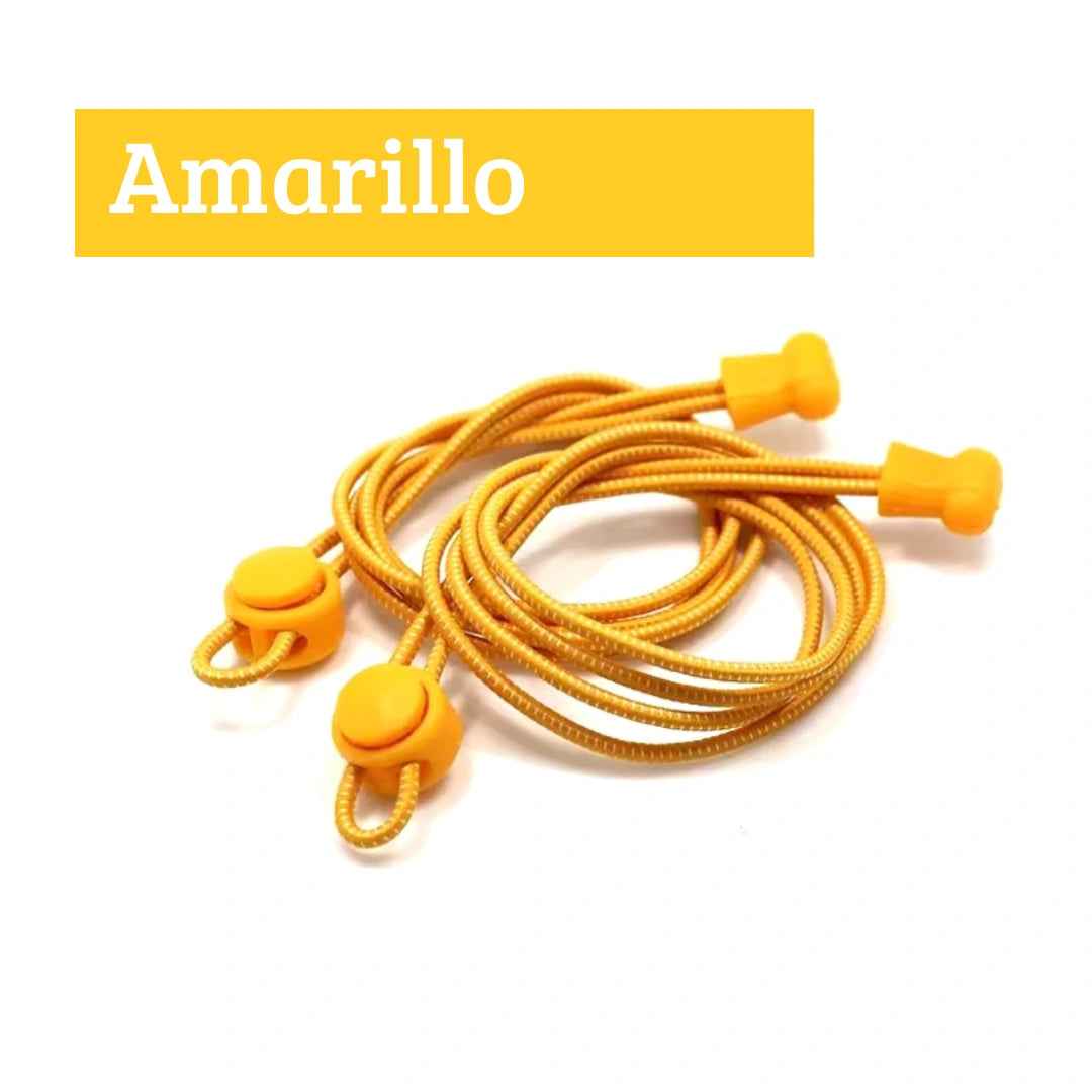 Cordones elásticos para calzado barefoot color amarillo marca Sowilo, sistema sin nudos ideal para zapatillas deportivas que protegen de juanetes en Chile.