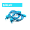 Cordones elásticos para zapatillas respetuosas color celeste marca Sowilo, accesorio de ajuste rápido que no oprime el arco ni el empeine infantil.
