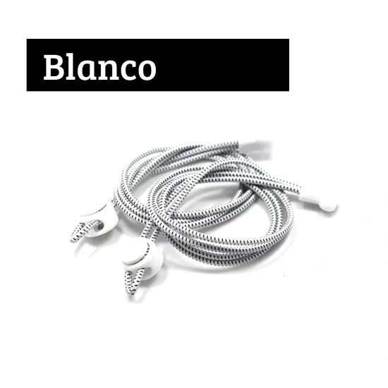Cordones elásticos para zapatos escolares color blanco marca Sowilo, sistema elástico sin amarrar para zapatillas de educación física en Chile.