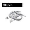 Cordones elásticos para zapatos escolares color blanco marca Sowilo, sistema elástico sin amarrar para zapatillas de educación física en Chile.