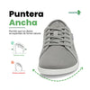 Zapatilla barefoot urbana frontal gris, suela delgada zero drop.