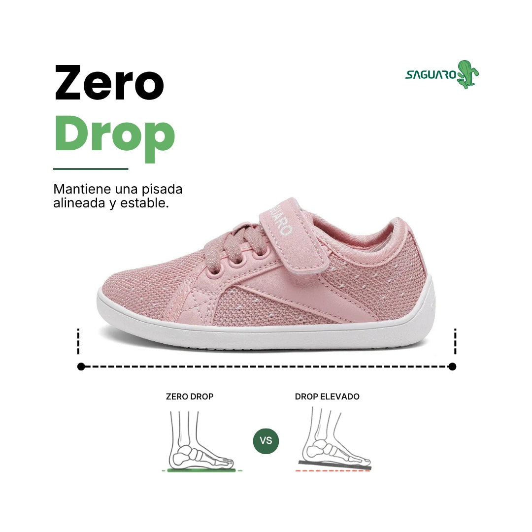 Perfil calzado ergonómico minimalista rosa para niñas, zero drop.