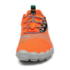 Zapatilla barefoot Saguaro Vitality II naranja vista frontal destacando la puntera ancha.