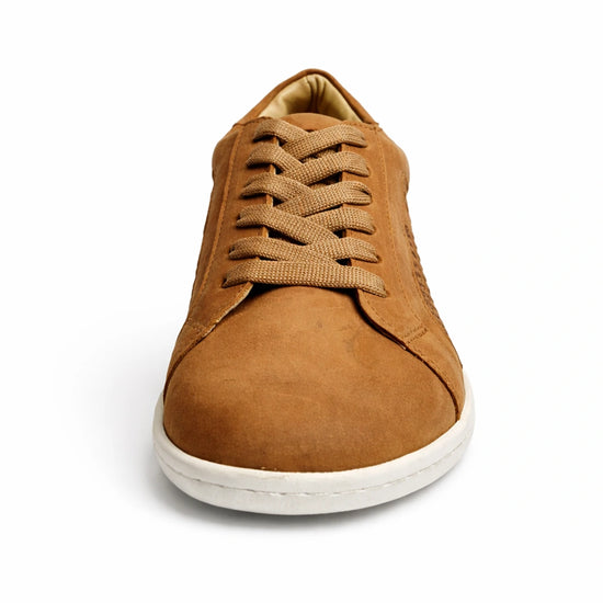 MOKA cafe cuero mujer vista frontal — zapato barefoot artesanal color cafe puntera ancha Chile