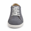 MOKA cuero gamuza gris mujer vista frontal — zapato barefoot artesanal puntera ancha Chile