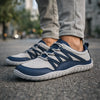 Zapatos de horma ancha para evitar dolor de pies, modelo Saguaro Forestep II azul con espacio para dedos y estabilidad mejorada.